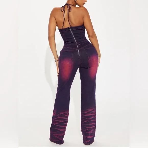 Fashion Nova Women’s More Drama Denim Jumpsuit - Dark Wash Sz Medium RN 149052 - Picture 14 of 16